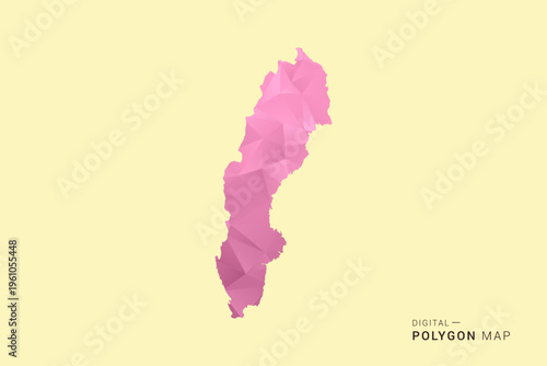 Sweden Map - Low poly polygon map design in soft pink pastel gradient on beige background, modern minimal geometric style, clean digital vector illustration.