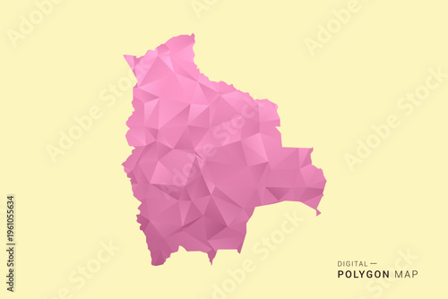 Bolivia Map - Low poly polygon map design in soft pink pastel gradient on beige background, modern minimal geometric style, clean digital vector illustration.