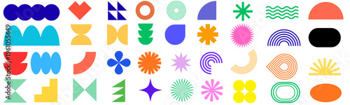 colorful brutalist abstract geometric shapes and grids. vector illustration