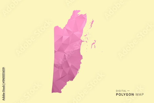 Belize Map - Low poly polygon map design in soft pink pastel gradient on beige background, modern minimal geometric style, clean digital vector illustration.