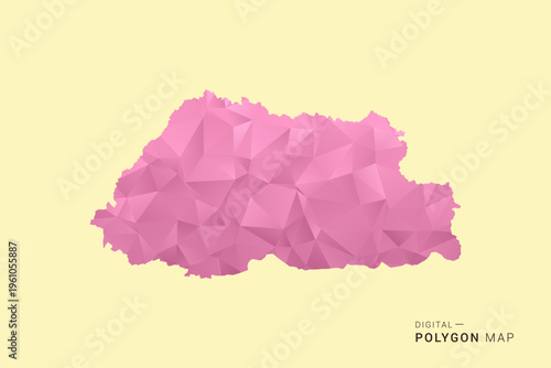 Bhutan Map - Low poly polygon map design in soft pink pastel gradient on beige background, modern minimal geometric style, clean digital vector illustration.