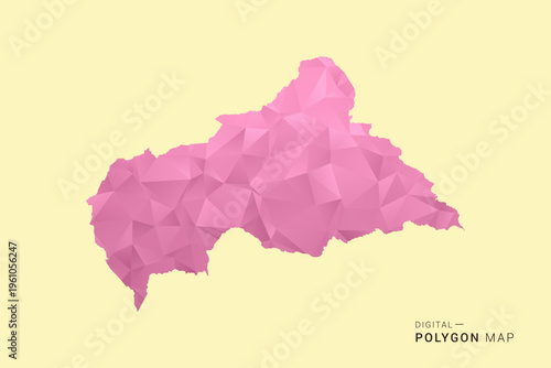 Central African Republic Map - Low poly polygon map design in soft pink pastel gradient on beige background, modern minimal geometric style, clean digital vector illustration.