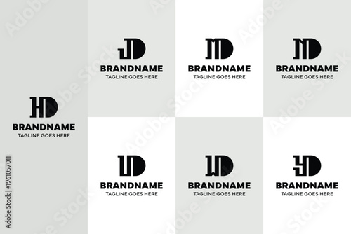 Letters DH DJ DM DN DU DW DY Monogram Logo Set, for HD JD MD ND UD WD YD Initials