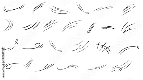 line movement element set.  comic speed lines, motion lines, dynamic effect, manga action elements, swoosh, burst, swirl, impact stroke. vector illustration