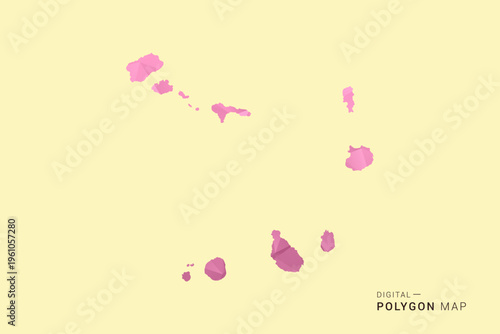 Cabo Verde Map - Low poly polygon map design in soft pink pastel gradient on beige background, modern minimal geometric style, clean digital vector illustration.