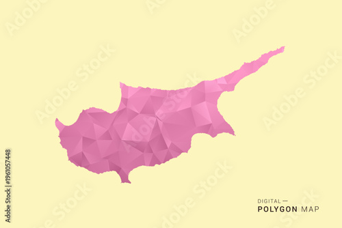 Cyprus Map - Low poly polygon map design in soft pink pastel gradient on beige background, modern minimal geometric style, clean digital vector illustration.