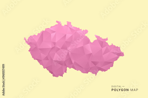 czech republic Map - Low poly polygon map design in soft pink pastel gradient on beige background, modern minimal geometric style, clean digital vector illustration.