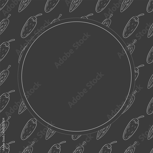 Hand drawn chili circle frame, chili peppers doodles frame background