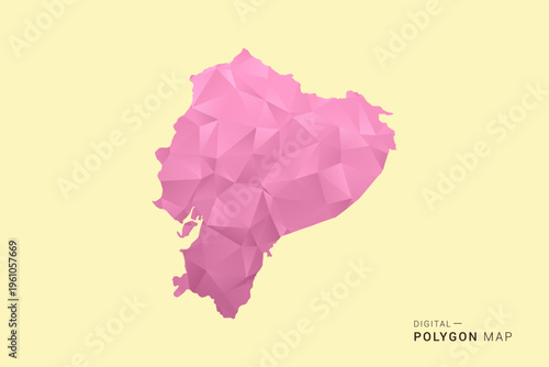 Ecuador Map - Low poly polygon map design in soft pink pastel gradient on beige background, modern minimal geometric style, clean digital vector illustration.