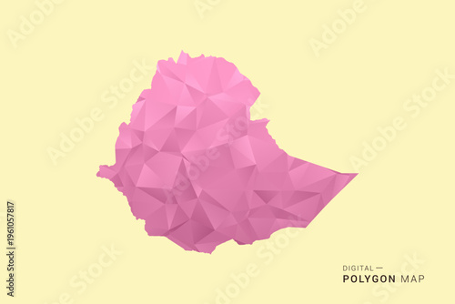 Ethiopia Map - Low poly polygon map design in soft pink pastel gradient on beige background, modern minimal geometric style, clean digital vector illustration.