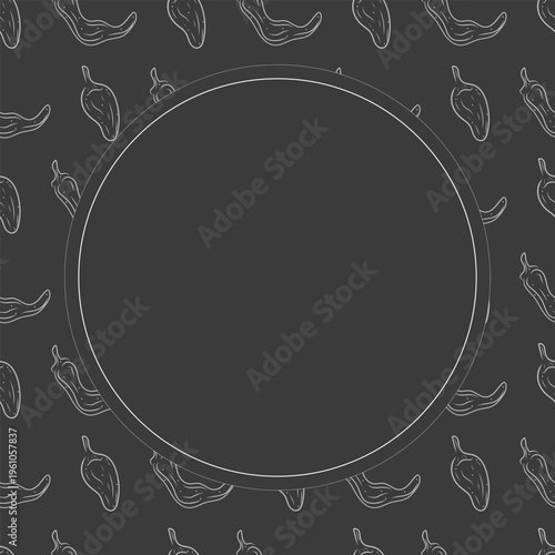 Hand drawn chili circle frame, chili peppers doodles frame background