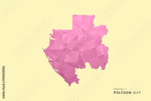 Gabon Map - Low poly polygon map design in soft pink pastel gradient on beige background, modern minimal geometric style, clean digital vector illustration.