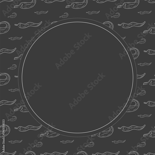 Hand drawn chili circle frame, chili peppers doodles frame background