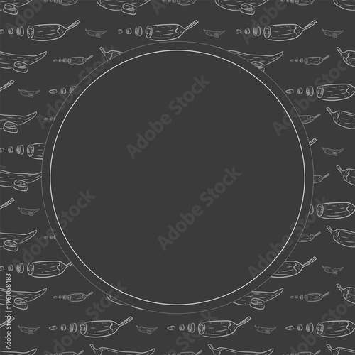 Hand drawn chili circle frame, chili peppers doodles frame background