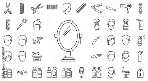 Barber shop icons set hairdresser tools and accessories