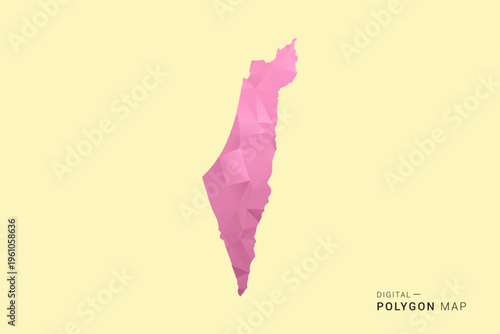 Palestine Map - Low poly polygon map design in soft pink pastel gradient on beige background, modern minimal geometric style, clean digital vector illustration.