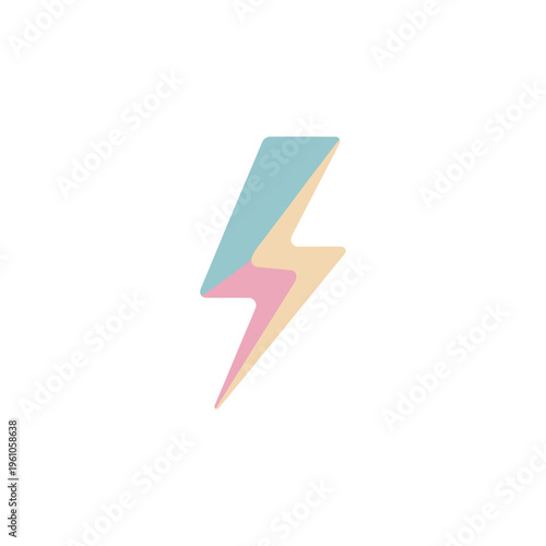 Pastel Lightning Bolt Icon - Soft Blue, Pink, and Yellow Colors on White Background