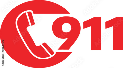 Red emergency telephone icon clearly displays the universal three-digit number 911 for urgent help.