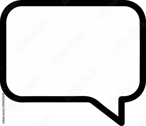 Simple black and white speech bubble icon for communication.