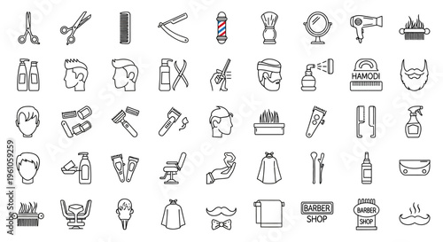 Barber shop icons set with various tools and accessories