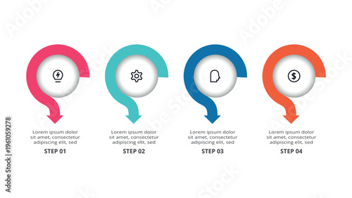 Essential infographic with 4 steps, options, parts or processes. Business data visualization.