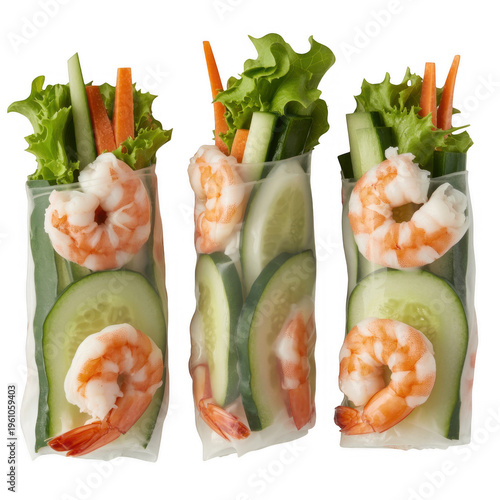 Three vietnamese spring rolls with shrimp and vegetables vietnamese food isolated on a transparent background