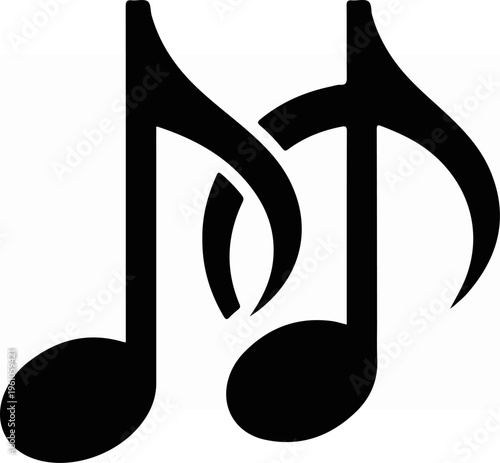 Two musical notes overlapping each other, black and white illustration.