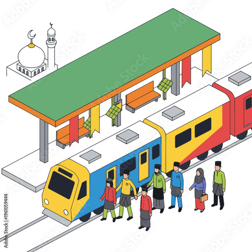 Train Station with People Waiting to Board.