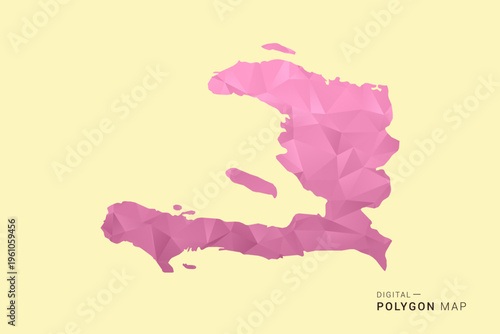 Haiti Map - Low poly polygon map design in soft pink pastel gradient on beige background, modern minimal geometric style, clean digital vector illustration.