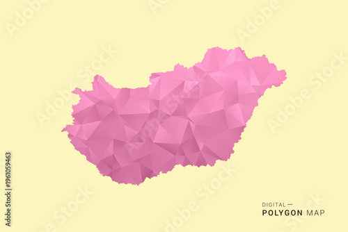 Hungary Map - Low poly polygon map design in soft pink pastel gradient on beige background, modern minimal geometric style, clean digital vector illustration.