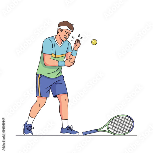 Tennis Player Injured Arm Pain Elbow Injury Sports Accident Tennis Ball Racquet