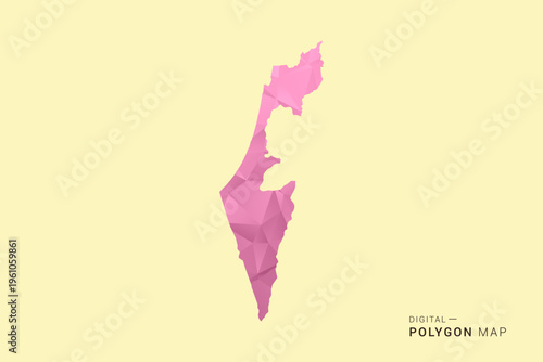 Palestine Map - Low poly polygon map design in soft pink pastel gradient on beige background, modern minimal geometric style, clean digital vector illustration.