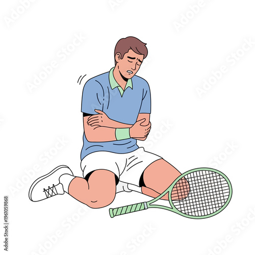 Tennis Player Injured Sitting on Court Next to Racquet