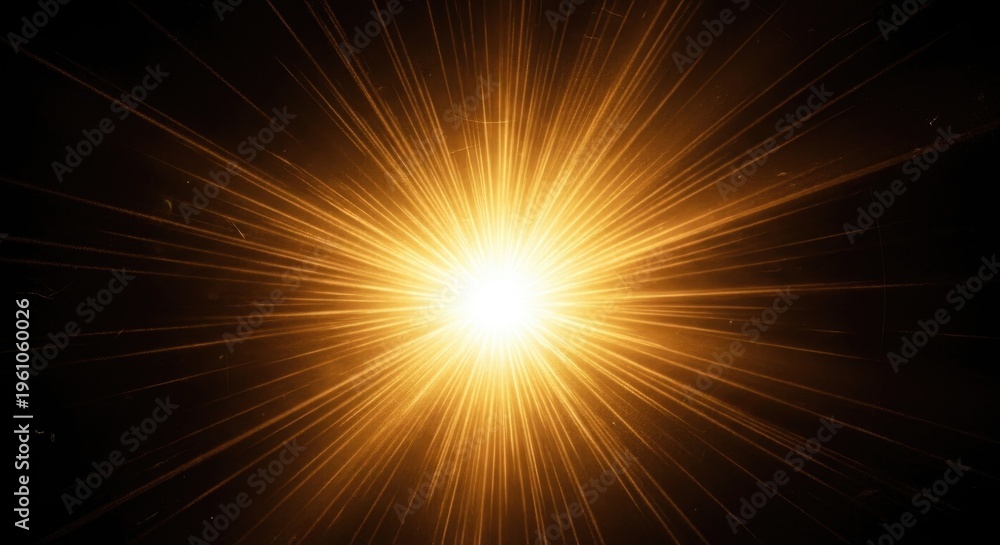 Fototapeta premium Bright Sunburst on Dark Background with Golden Light Rays.
