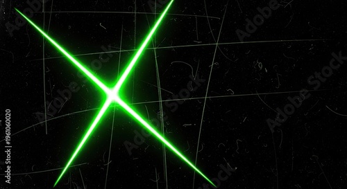 Vibrant Green X-Shaped Light Beam on Dark Textured Background.