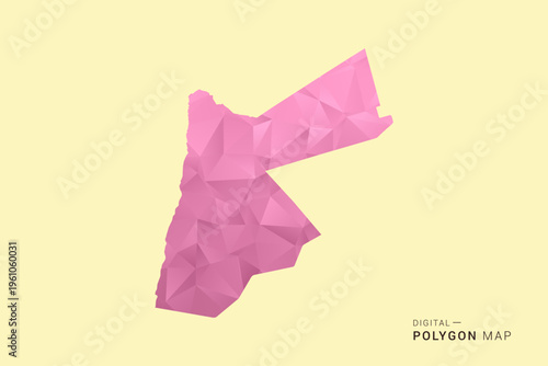 Jordan Map - Low poly polygon map design in soft pink pastel gradient on beige background, modern minimal geometric style, clean digital vector illustration.
