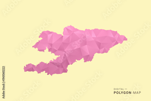 Kyrgyzstan Map - Low poly polygon map design in soft pink pastel gradient on beige background, modern minimal geometric style, clean digital vector illustration.