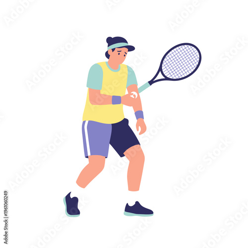 Tennis Player With Elbow Injury During Match