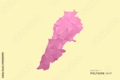 Lebanon Map - Low poly polygon map design in soft pink pastel gradient on beige background, modern minimal geometric style, clean digital vector illustration.