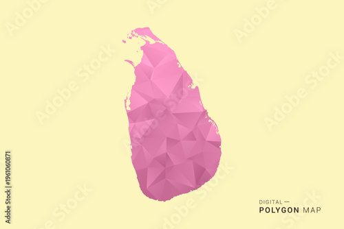 Sri Lanka Map - Low poly polygon map design in soft pink pastel gradient on beige background, modern minimal geometric style, clean digital vector illustration.