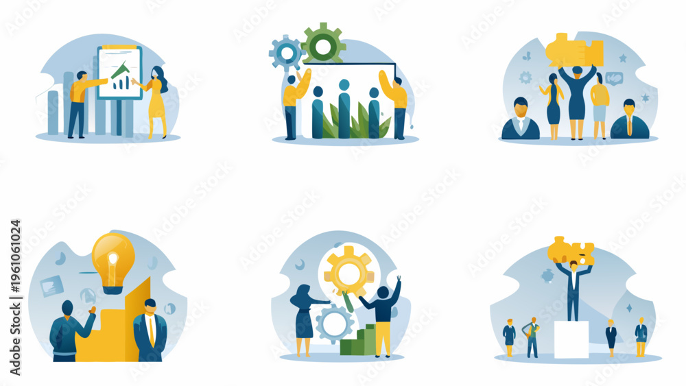 Fototapeta premium Teamwork and collaboration concepts illustrated with modern flat vector designs