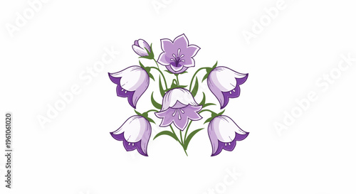 Purple bell flowers arranged in a starburst pattern with green stems