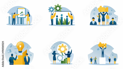 Teamwork and collaboration concepts illustrated with modern flat vector designs