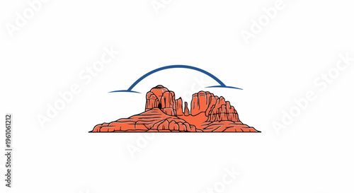 Red rock formations with a blue curved line above