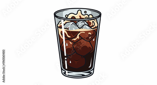 Refreshing glass of dark iced coffee with swirling cream and ice