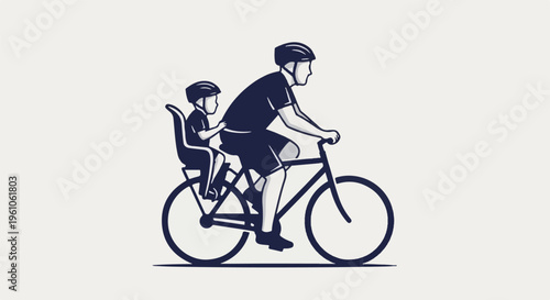 Parent and child cycling together with safety helmets