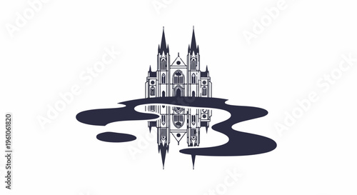 Ornate Gothic cathedral reflected in dark, wavy water