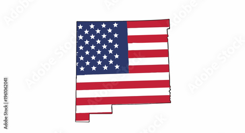 New Mexico outlined with the American flag pattern
