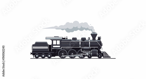 Old-fashioned steam engine train with smoke billowing upwards