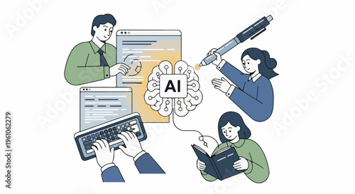 People collaborate on artificial intelligence projects, using technology and research